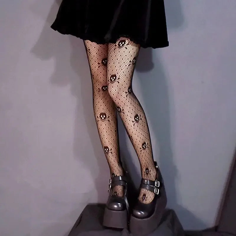 Cross Print Nylon Pantyhose – Gothic Lolita Tights for Cosplay Costume