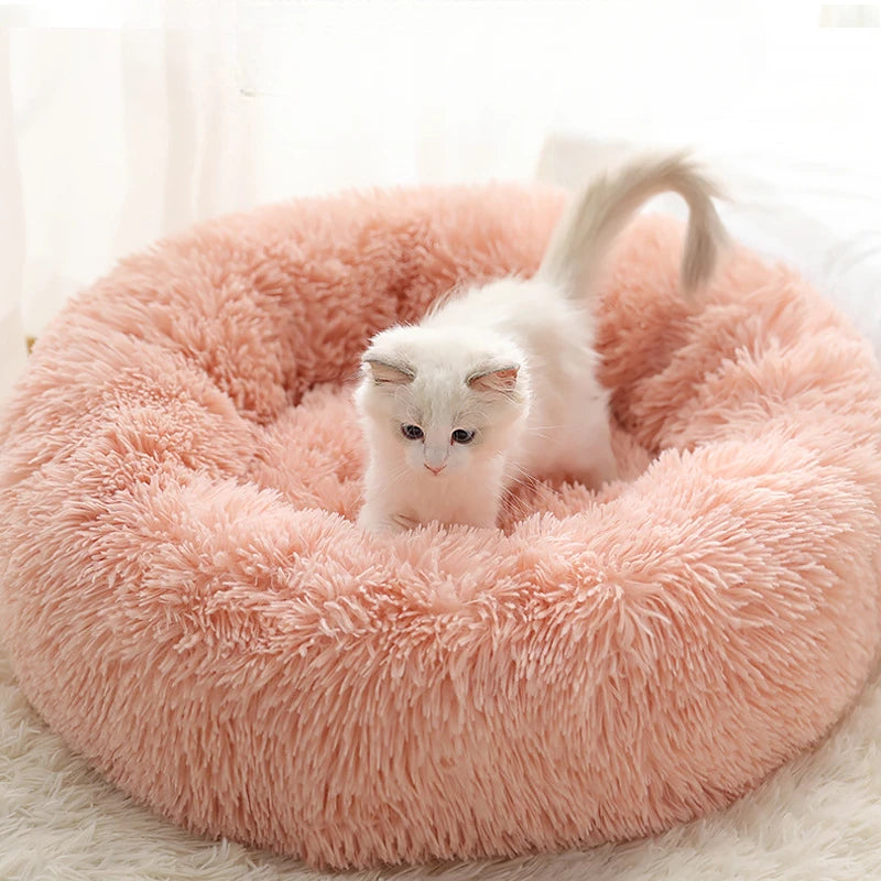 Plush Round Pet Bed – Warm Detachable Washable Nest for Cats and Small Dogs