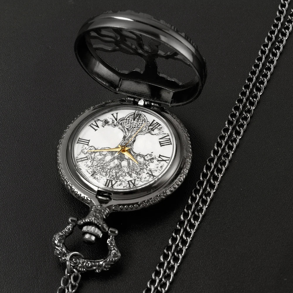 Vintage Tree of Life Pocket Watch – Antique Necklace Pendant for Cosplay