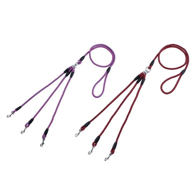 Adjustable Nylon Triple Dog Leash – No-Tangle 3 Way Lead for Walking Pets