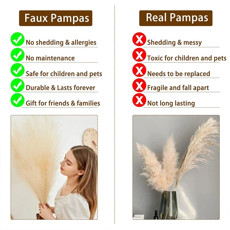 Faux Pampas Grass Decor – 39-inch Fluffy Reed Bouquet for Boho Home Wedding