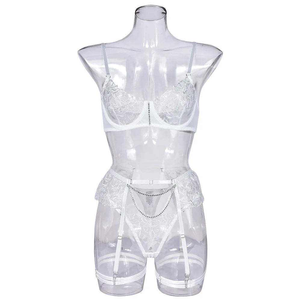 Lace Bra and Panty Set – Transparent Ruffle Lingerie for Sexy Boudoir Outfit