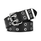 Double Hole Leather Belt – Large Size Y2K Punk Waistband for Men and Women