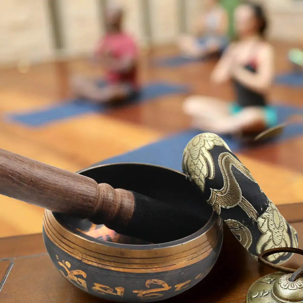 Tibetan Singing Bowl Set – Engraved Lotus for Meditation and Chakra Healing