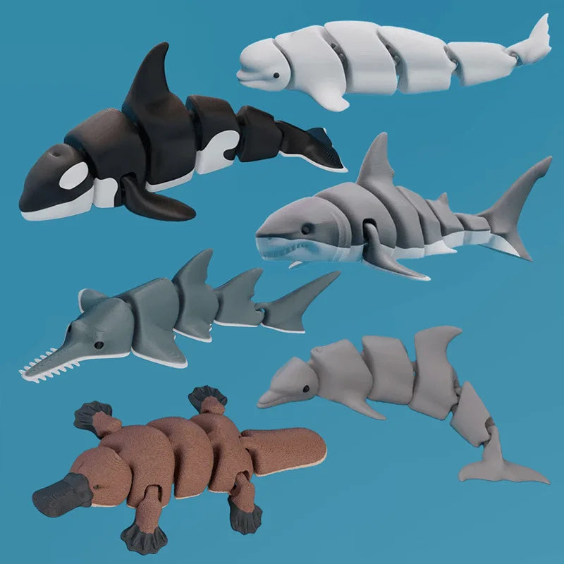3D Printed Flexible Shark Figurine – Articulated Animal Ornament for Decor