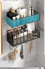 Bilayer Grid Wall Shelf – Adhesive Bathroom Organizer for Shower Storage