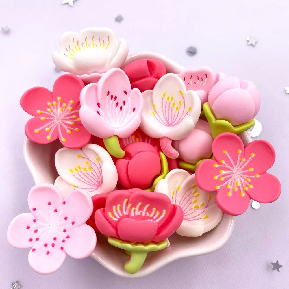 Resin Cherry Blossom Flatbacks – Colorful DIY Stones for Scrapbook Crafts