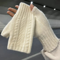 Soft Wool Half Finger Gloves – Warm Knit Arm Mittens for Winter Outdoor