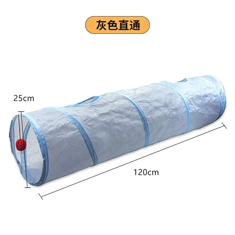 Collapsible Grey Cat Tunnel – Interactive Crinkle Toy for Pet Playtime
