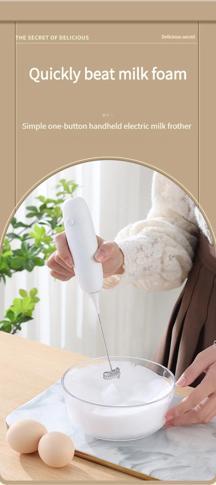 Handheld Electric Milk Frother – Automatic Kitchen Whisk for Coffee Foaming