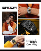 Square Stainless Steel Digital Watch – Temperature Gauge for Men's Sports