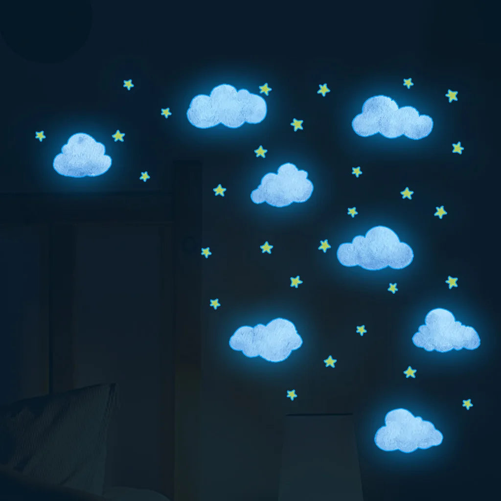 Luminous Cloud and Star Wall Stickers – Glow in the Dark Nursery Decor