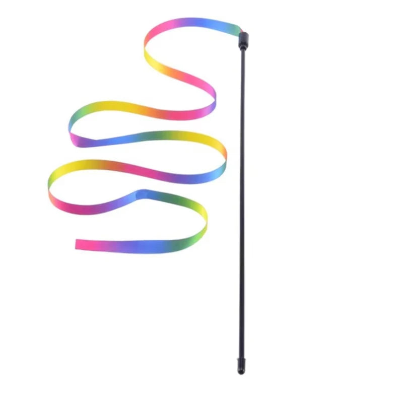 Rainbow Ribbon Cat Teaser Wand – Interactive Wand Toy for Feline Exercise