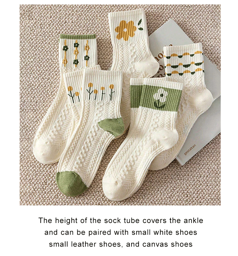Cartoon Print Mid-Length Socks – Soft Cotton Casual Wear for Women