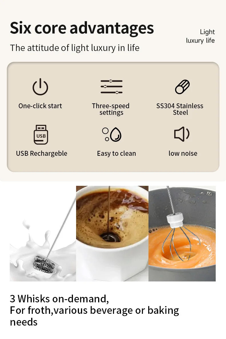 Electric Milk Frother – Wireless Handheld Foam Maker for Coffee and Baking