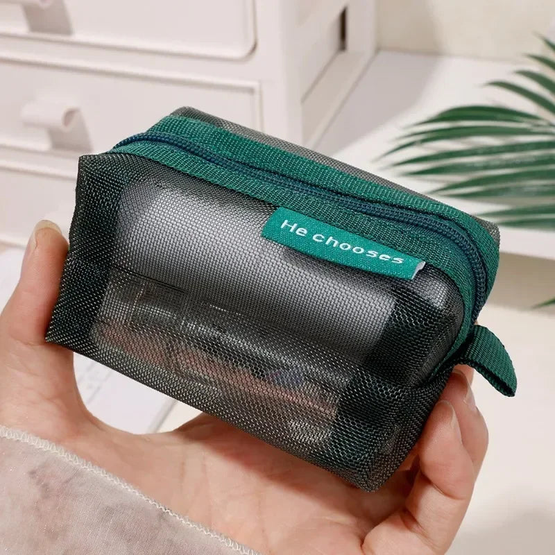 Transparent Mesh Zipper Pouch – Compact Organizer for Travel and Cables