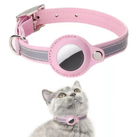 Adjustable Leather Airtag Collar – Reflective GPS Tracker for Pets