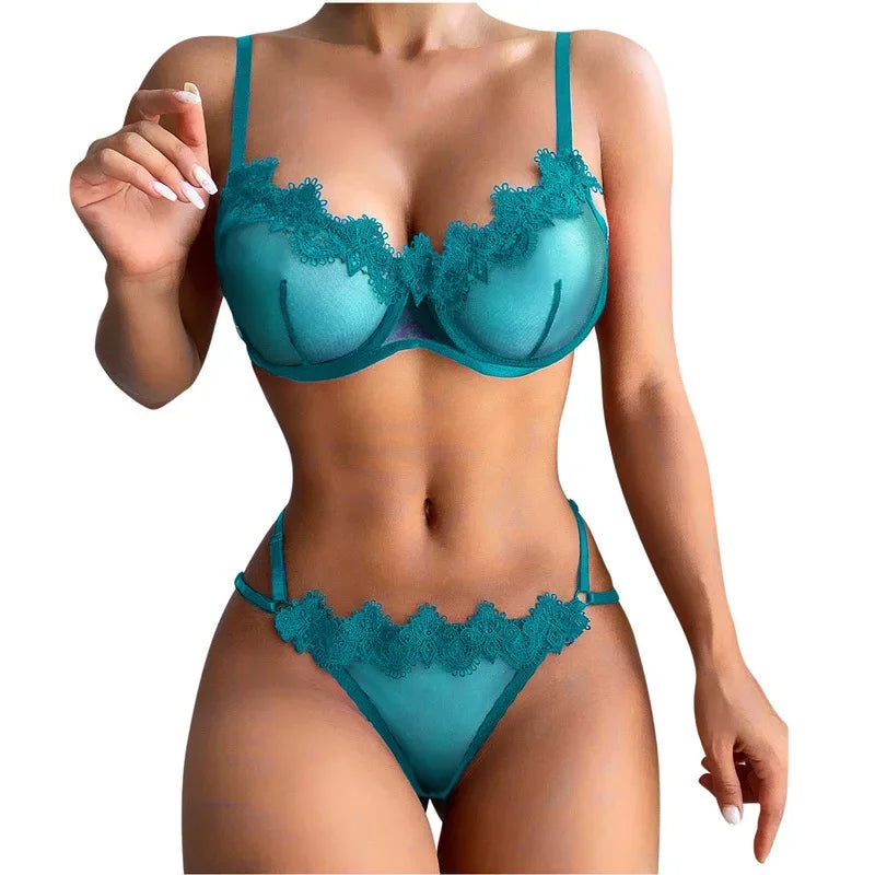 Lace Mesh Lingerie Set – See-through Floral Embroidery for Romantic Evenings
