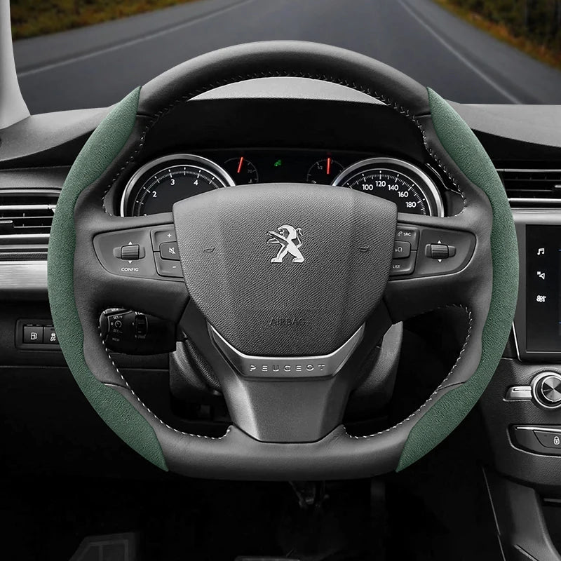 Suede Steering Wheel Cover – Anti-Slip Segmented Grip for Peugeot Vehicles