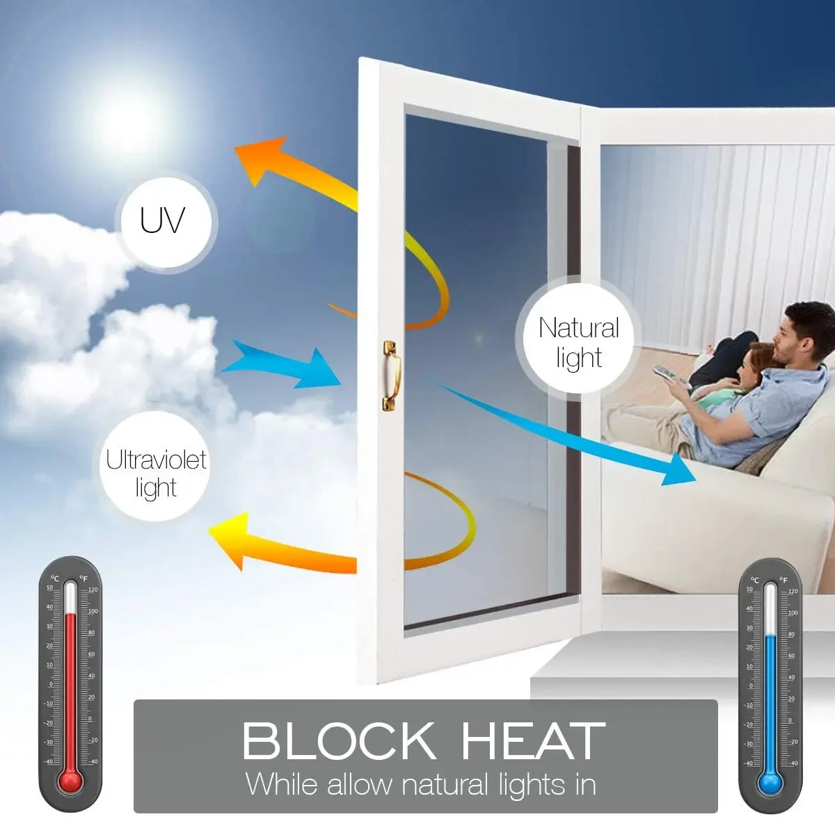 Reflective Window Film – Heat Control Privacy Sticker for Home Glass Tinting