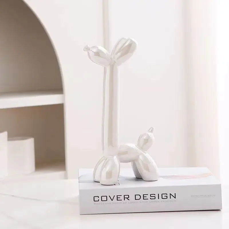 Abstract Ceramic Balloon Dog Sculpture – Modern Statue for Home Office Decor