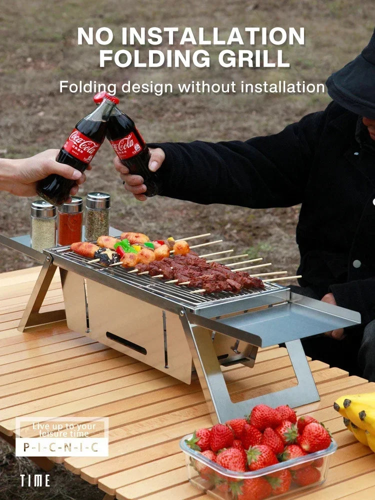 Portable Charcoal Barbecue Grill – Folding Stainless Steel Stove for Outdoor BBQ