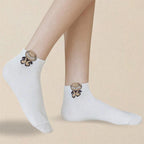 Cartoon Teddy Bear Ankle Socks – Breathable Cotton Casual Footwear for Women