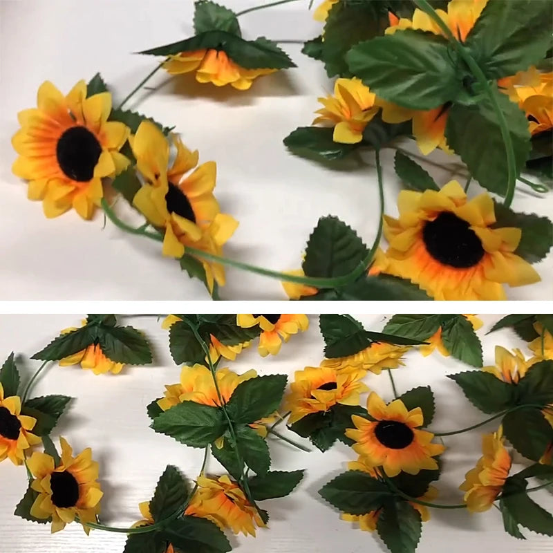 Silk Sunflower Ivy Garland – 250cm Artificial Hanging Vine for Home Wedding Decor