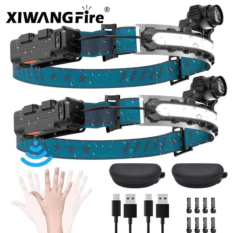 Rechargeable LED Headlamp – 270° Wide Beam Motion Sensor for Camping and Work