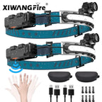 Rechargeable LED Headlamp – 270° Wide Beam Motion Sensor for Camping and Work