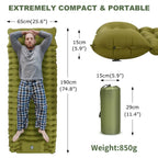 Inflatable Sleeping Pad – Built-in Pillow for Camping Hiking and Travel