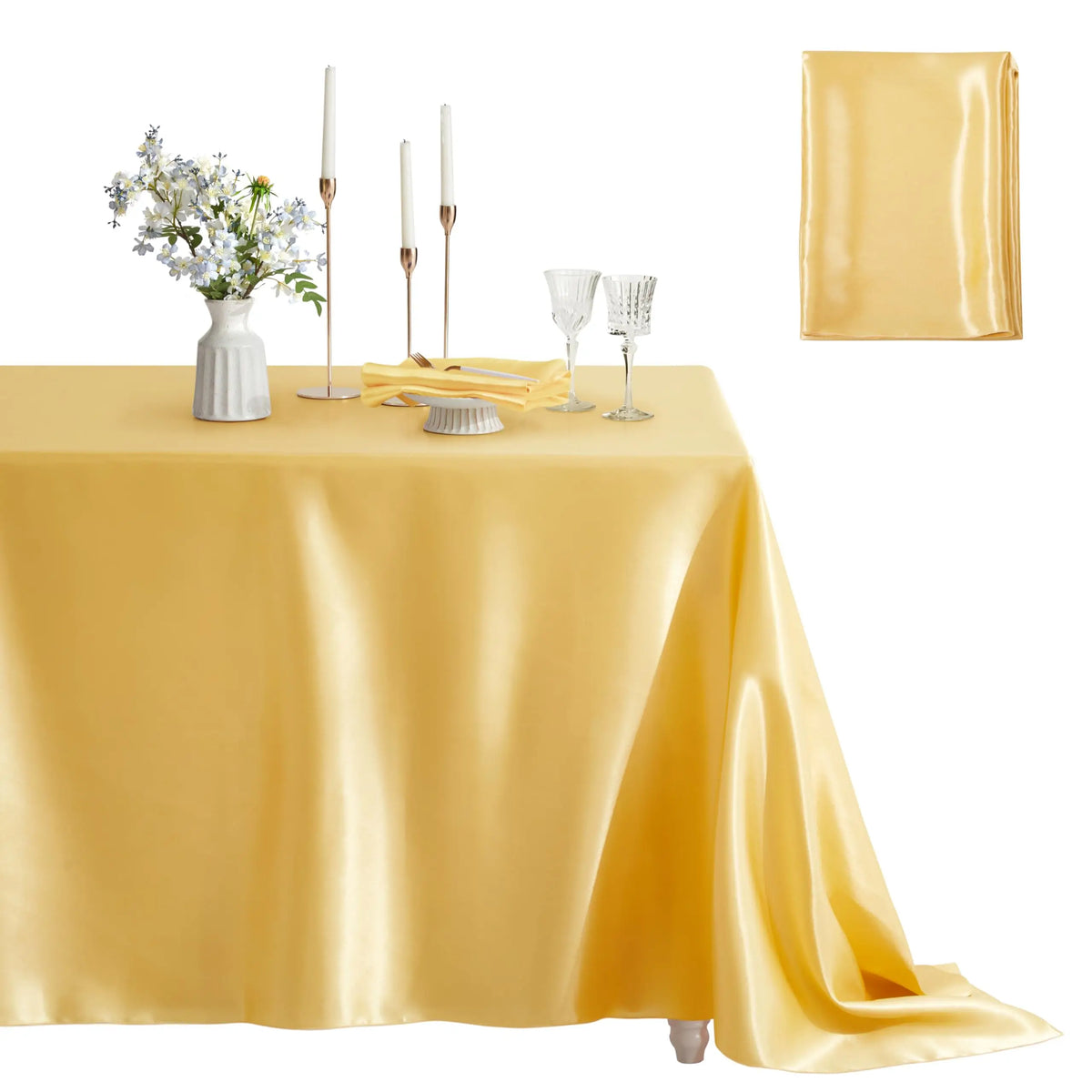 Rectangle Satin Tablecloth – Silky Soft Solid Table Cover for Wedding Banquet