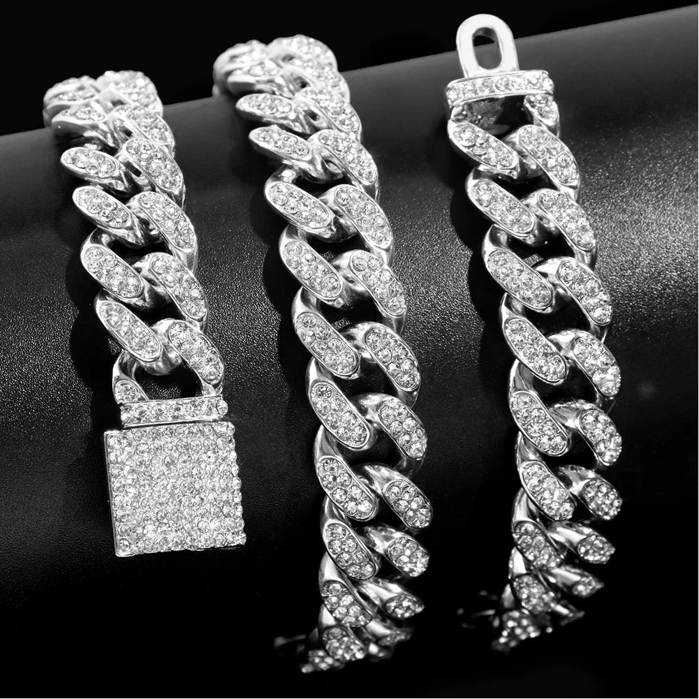 Iced Out Cuban Link Chain – AAA Rhinestone Men's Necklace for Hip Hop Jewelry