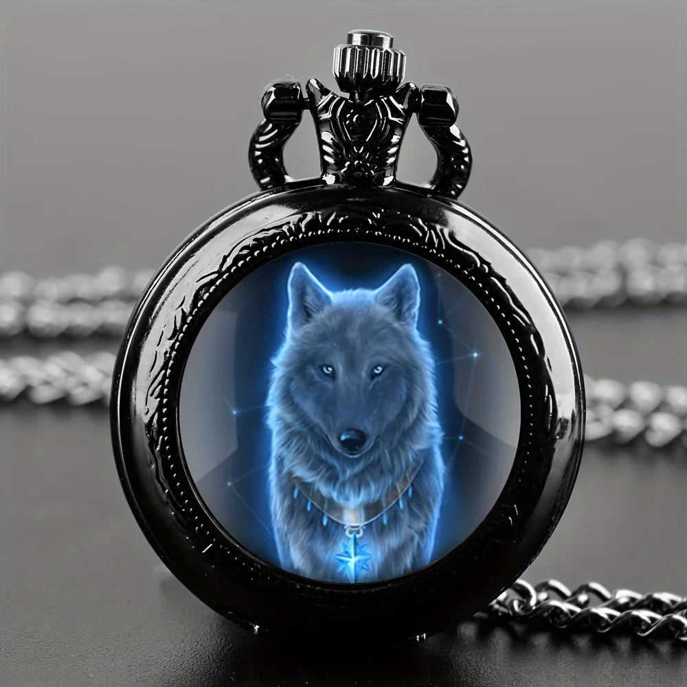 Wolf Quartz Pocket Watch – Animal Pendant Necklace for Men Women Kids