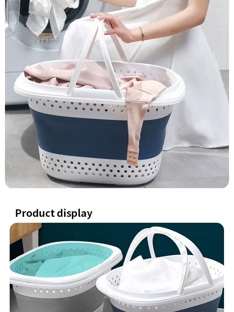 Collapsible Plastic Laundry Basket – Large Folding Storage for Home Organization