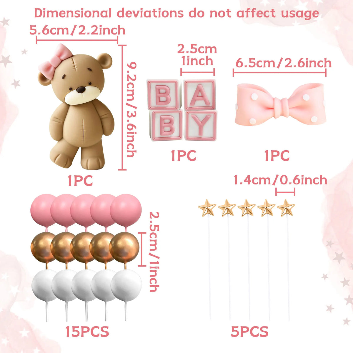 Pink Bear Cake Topper – Cute Animal Figurine for Baby Shower Birthday Parties