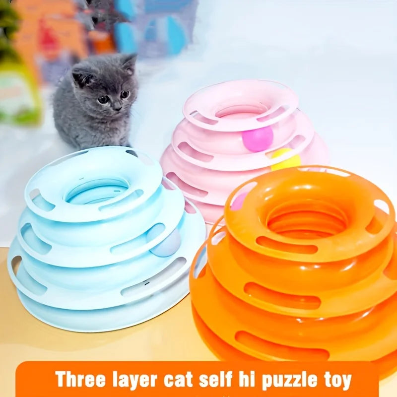 Interactive 3-Layer Cat Toy Tower – Puzzle Game for Mental and Physical Exercise