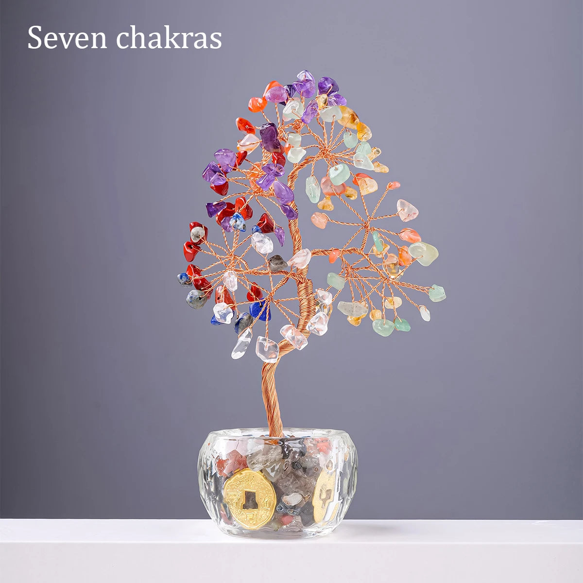 Natural Crystal Tree of Life Ornament – Crushed Stone Decor for Home Office