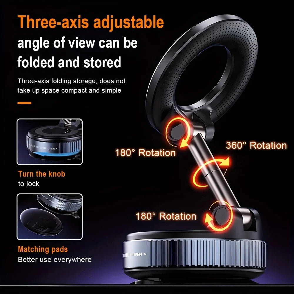 Magnetic Foldable Phone Holder – 360 Adjustable Vacuum Mount for Car and Desk