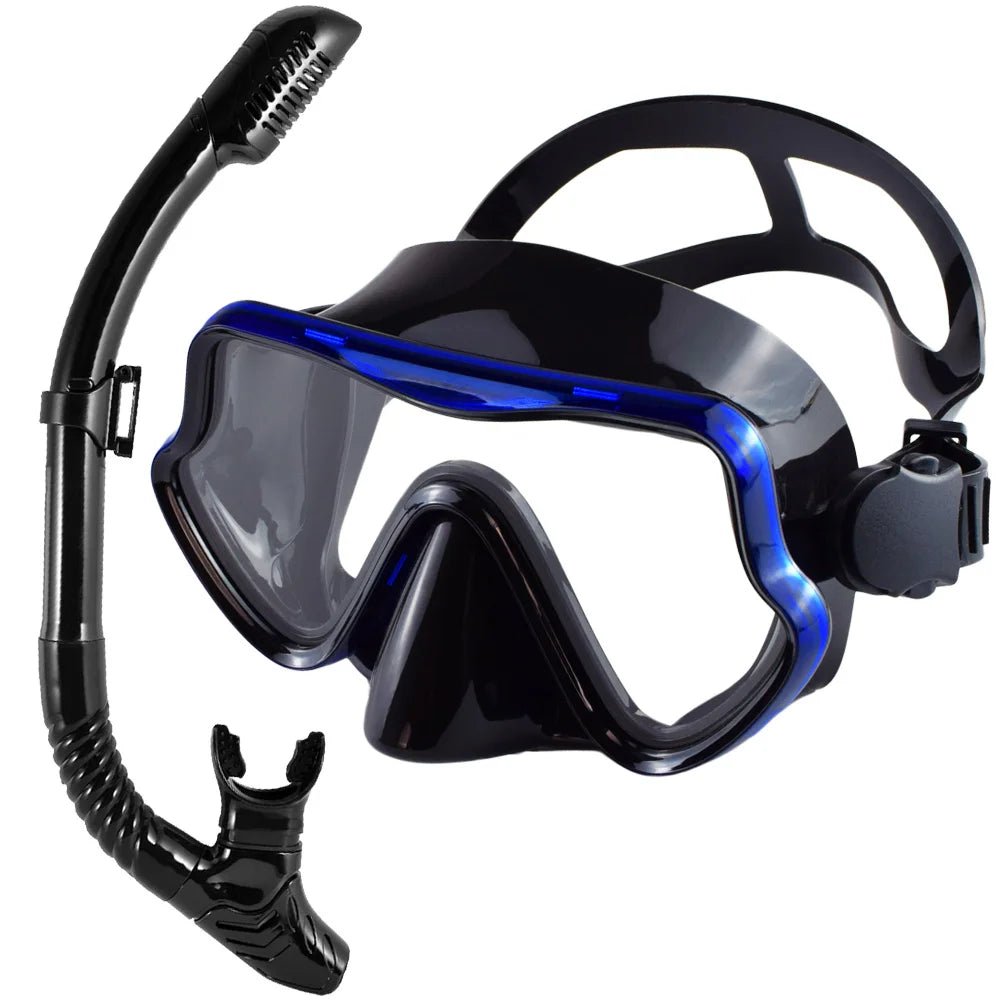 Tempered Glass Scuba Mask Set – Panoramic Snorkeling Gear for Adults