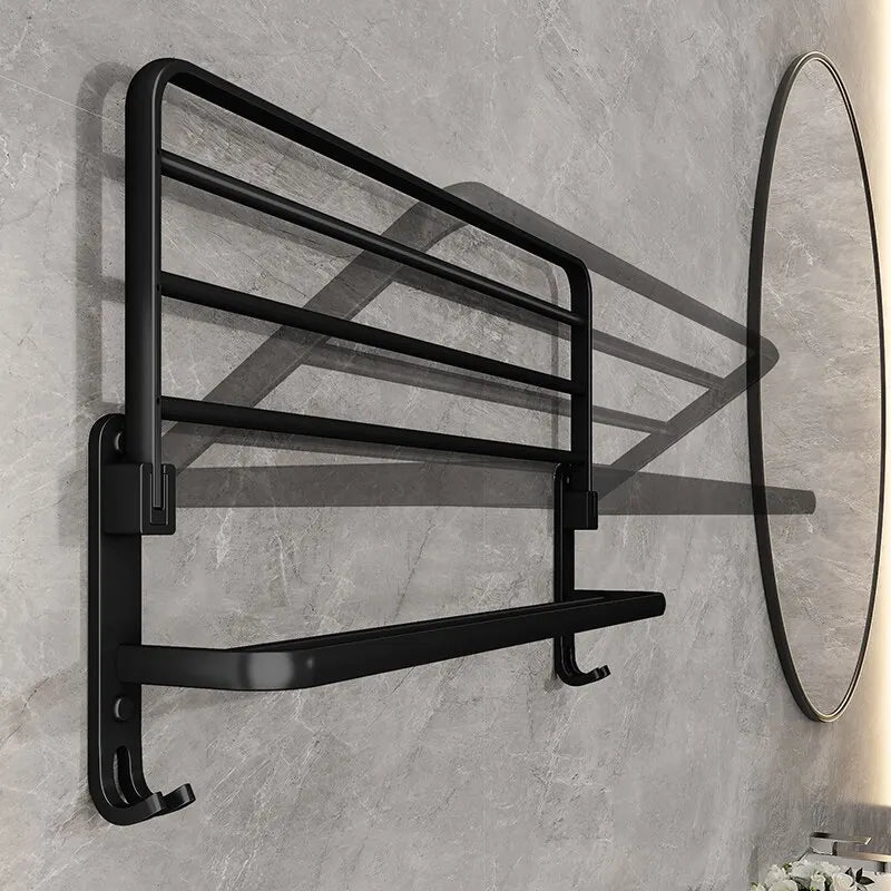 Matte Black Aluminum Towel Rack – 50cm Wall Mounted Holder with Hook
