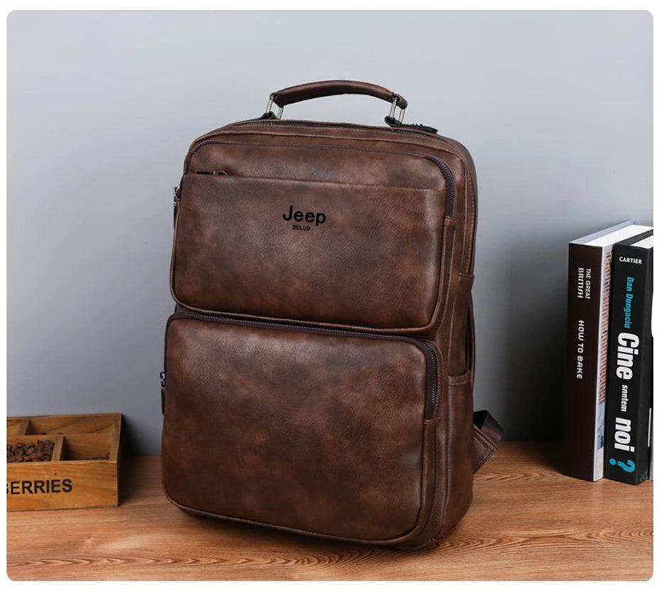 Split Leather Laptop Backpack – Large 14 Inch Travel Bag for Men