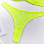 Polka Dot Mesh Lingerie Set – Sheer Underwire Bra and G-String for Women
