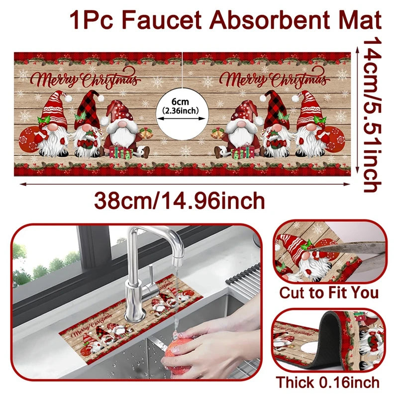 Absorbent Sink Faucet Mat – Christmas Kitchen Decoration for Holiday Home