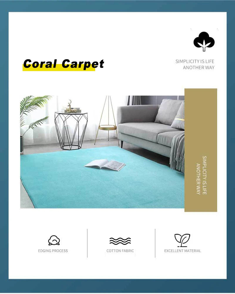 Coral Velvet Area Rug – Soft Rectangular Mat for Living Room and Bedroom