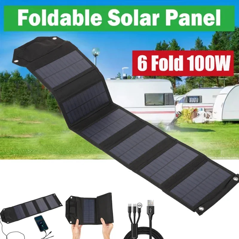 Foldable Solar Panel – 100W Portable USB Charger for Outdoor Camping