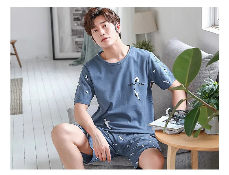 Striped Bear Pajama Set – Breathable Cotton Loungewear for Men