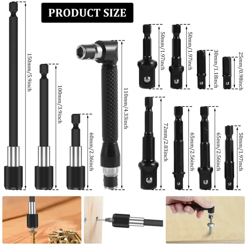 Flexible Drill Bit Extension Set – 105° Right Angle Adapter for Power Tools