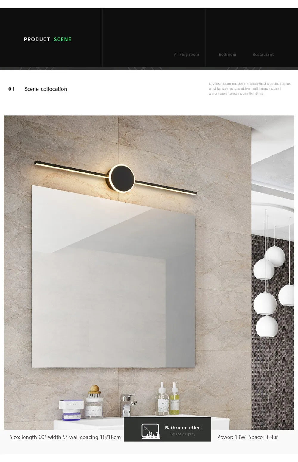 Modern LED Wall Sconce – Minimalist Mirror Lighting for Bathroom and Bedroom