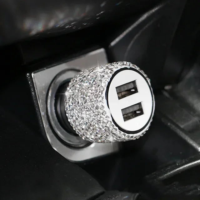 Bling Dual USB Car Charger – Diamond Fast Adapter for Women Interior Decor